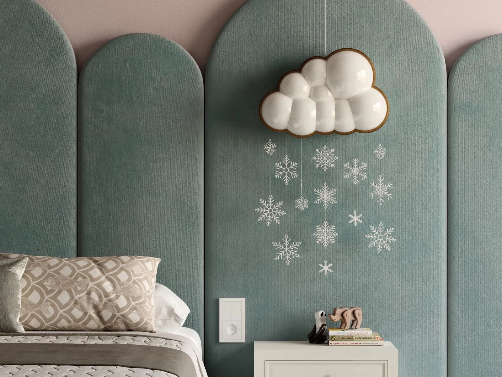 CGI: the cloud lamp in a bright daytime interior